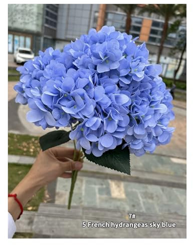 LXHZSY Ortensie Finte Realistiche Grandi dimensioni 5 teste fiori artificiali bianco rosa ortensia seta fai da te bouquet da sposa matrimonio fiori finti decorazione festa casa(Blue1)
