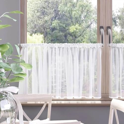 Gardinen Vorhangen Weiß 150x60 cm (BxH) Jaspis Kurz Voile Bistrogardine Scheibengardine Vorhänge Fertiggardine Küchengardine