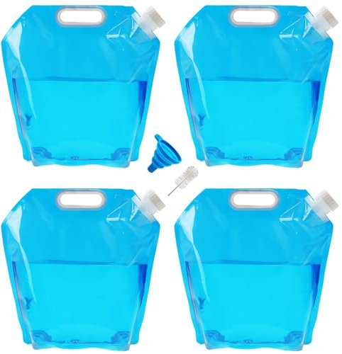 FANWINKJ 4 Pezzi Tanica per Acqua Pieghevole da Campeggio, 10L Borsa Porta Acqua Pieghevole con Rubinetto e Spazzola per la Pulizia per Campeggio Picnic BBQ Escursioni (Blu)