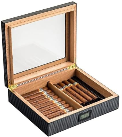 Humidor aus Zedernholz, freistehende kompakte Zigarren-Aufbewahrungsbox, mit elektronischem Hygrometer, 20 Zigarren, kleine Zigarrenbox