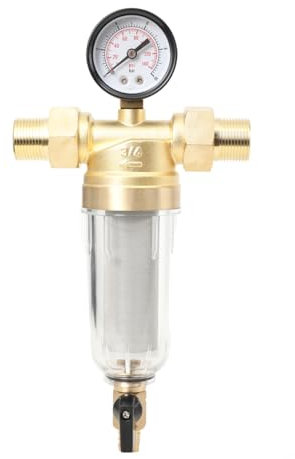 YILIKISS Rückspülfilter Wasserfilter, 3/4 Zoll Wiederverwendbare Spin-Down-Sedimentwasserfilter, Wasser Vorfilter Sedimentfilter, Wasserfilter mit Manometer für Brunnenwasserschlauch