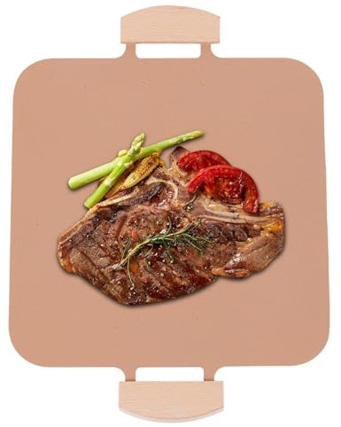 Versatile Nonstick Griddle - 41.5x31cm Flat Cooking Pan with Non-Slip Wooden Handles | Ideal for Camping, BBQ, and Indoor Use | Durable Aluminum with Wheatgrass Coating, Smokeless and Easy to Clean.