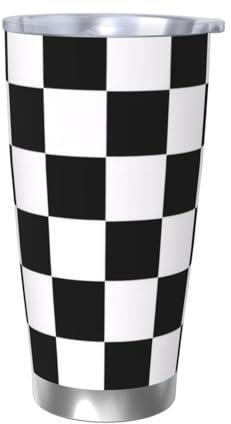 Black and White Plaid 20oz Stainless Steel Vacuum Insulated Tumbler | Double Wall Travel Mug with Spill-Proof Lid | Perfect for Hot & Cold Drinks | Office, Camping, Household & More