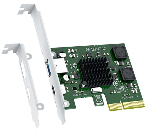 GLOTRENDS U3142AC 2-Port 10Gb PCIe USB C und A Erweiterungskarte (USB 3.2 Gen2 10Gbps Volle Geschwindigkeit), PCIe X4 Schnittstelle (PCIe 3.0 X2 Bandbreite)