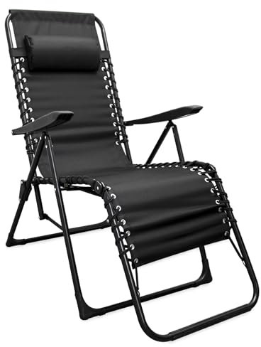 Spetebo Relax Sessel mit Kopfkissen schwarz - 175 x 101 cm - Verstellbarer Garten Liegestuhl - Sonnenliege Hochlehner Gartenliege Liegestuhl klappbar