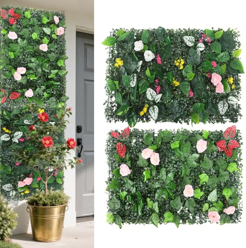 Strixorn Pflanzenwand Outdoor, 2 Stück Kunstpflanzen Wand, 60 x 40 cm Künstliche Pflanzen Deko für Wand, Balkon & Garten(01)