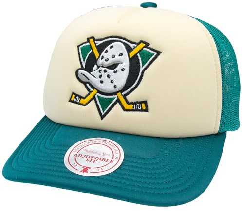 Mitchell & Ness NHL Vintage Block Eishockey Trucker Cap - Anaheim Ducks -100% Polyester, verstellbar, Herren, Frauen, Kinder, Unisex, Frühling, Sommer, Herbst, Winter