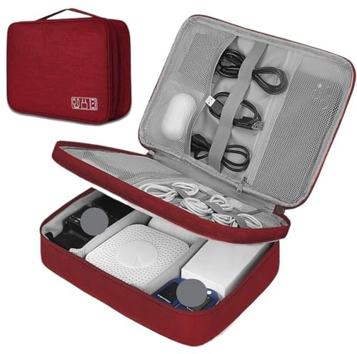 MAQDDO 1PC Portable Digital Storage Bag Gadget Waterproof Cable Organizer Pouch Electronics Devices Accessories Pack Supplies for Men & Women(Red B)