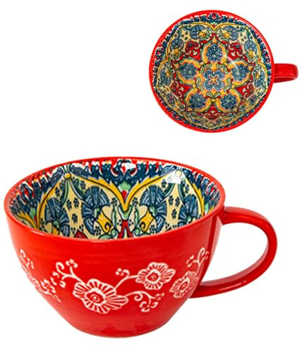 Bibykivn Tasse à Soupe en Céramique 400 ml avec Anse,Bol à Soupe en Céramique Peint à la Main,Résistante au Four et Micro-ondes - Pour Petit-Déjeuner, Müesli, Dessert, Lait, Fruits et Salade (YSDE)