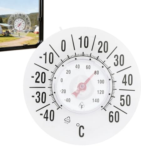 Thermomètre Intérieur Et Extérieur - Ventouse Aspirante Analogique Étanche | Thermomètre Météo Avec Horloge Murale Pour Maison | Pour Fenêtre Cuisine Pièce Jardin Garage Appartement Serre