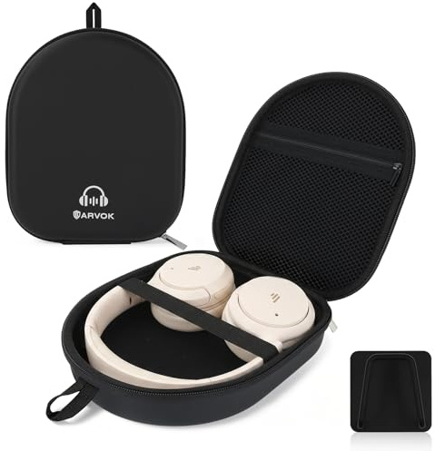 ARVOK Headphone Case Super-Slim PU Hard Shell for Sony/JBL/Bose/Soundcore Anker/BERIBES/KVIDIO/TOZO/JLab Over-Ear Headphones, Universal Travel Portable Bag with Adhesive Hook,Black