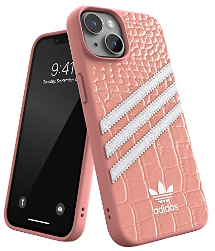adidas Case Designed for iPhone 14 | Shockproof Drop Protection | Wireless Charging Compatible | 6.1 Inch Samba Alligator Magic Mauve Three Stripe Design | Protective Originals Mobile Phone Cover