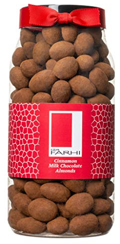 Rita Farhi Cinnamon Dusted Milk Chocolate Covered Almonds in a Gift Jar - Chocolate Gift - Chocolate Covered Nuts - 750g - New Palm Oil Free Recipe