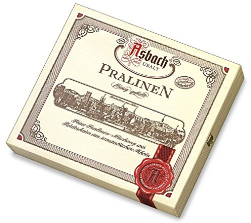 RCP Asbach Pralinenmischung, Holz-Geschenkkistchen, Mit und ohne Kruste, Flüssige Füllung, Alkoholhaltig, Tolles Geschenk, 400 g