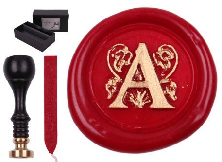 Siegel Stempel Set Sigillum Gravur A + 1 Stange Siegelwachs im Geschenkkarton