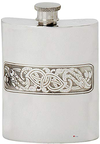 Pewter Hip Flask Celtic Serpent Band Kidney Shape Polished Finish Engravable