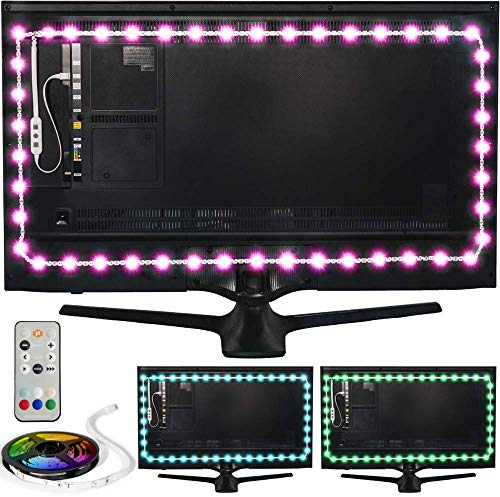 Luminoodle Color Bias Lighting - 15 Color USB Powered TV Lights - RGB LED TV and Monitor Strip Light Kit - Medium (24 - 29 TV)
