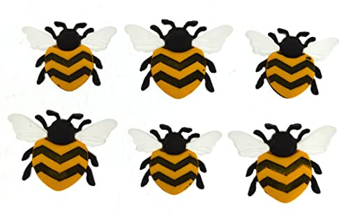 Dress It Up Button - Bee Happy, 6pcs, Black, Yellow, White, Plastic, Craft, Scrapbook