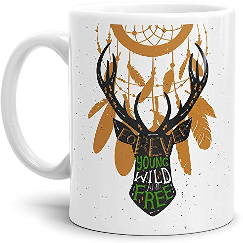 Tasse mit Traumfänger Design Young Wild & Free - Kaffeetasse/Mug/Cup - Qualität Made in Germany