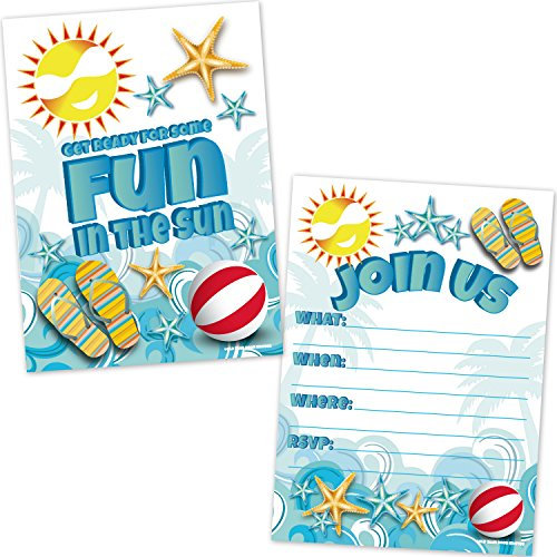 The Old Blue Door Summer Beach Party-Einladungen, 20 Stück mit Umschlägen Einladungen blau/weiß