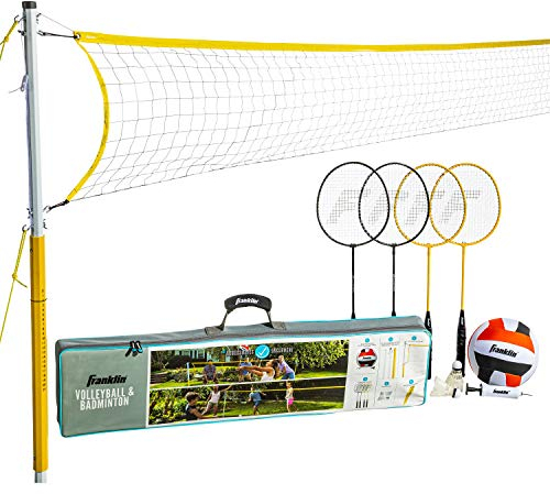 Franklin Sports Unisex Adult Combo Set-Portable Backyard + Beach Badminton Net-Volleyball, Rackets & Birdie Included-Family, Weiß, Size : 20 Inch x 1. 5 Inch