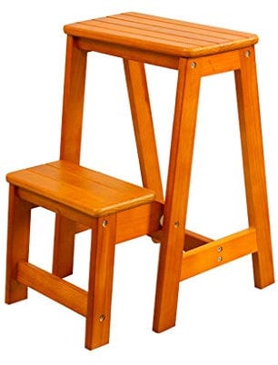 Passo Sgabello Scale Scala Sgabello Step con 2 gradini in Legno Scala a pioli per casa Biblioteca Loft Stepladders Leggero e Pieghevole Scaffalature a Scala - capacità di 150 kg (Marrone)