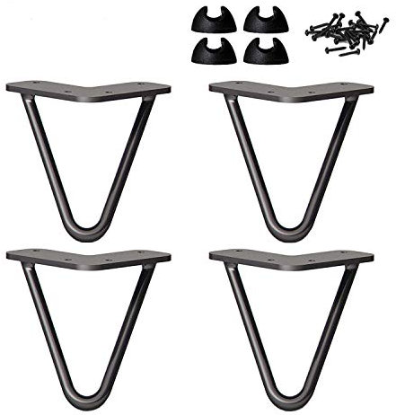 La Vane Lot de 4 pieds de table en épingle à cheveux, pieds de meubles modernes en métal robuste avec protections de pieds et vis pour table basse, banc, meuble TV, canapé