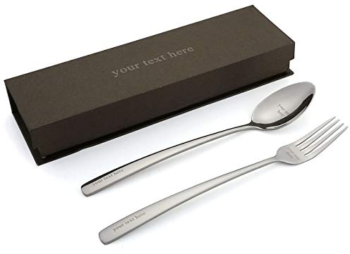 Mogokoyo 2-teilig Besteck set mit Gravur Namensgravur, Lang Löffel und Gabel aus poliert Edelstahl, Gravurbesteck für Taufe oder Geburtstag (2-teilig)