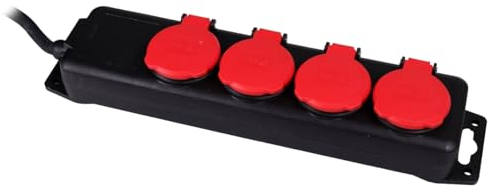 WALTER 4-Fach Steckdosenleiste 10 m, schwarz, 230 V, 16 A, Innen- und Außenbereich, spritzwassergeschützt, Verlängerungskabel 4 Stecker