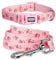 YUDOTE Floral Dog Collar and Lead Set Medium,Strong Pink Nylon Collar and Leash Combo for Active Female Dogs Daily Use,Floral Pink
