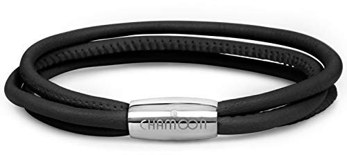CHAMOON® Lederarmband Damen Schwarz - Armband Damen Leder Schwarz, Wickelarmband Damen Personalisiertes Armband Leder Damen, Charm Armband XL 22,00 cm