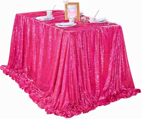 QueenDream Tovaglia rosa acceso, 152 x 250 cm, con paillettes, colore: fucsia, tovaglia scintillante per matrimoni, baby shower, decorazioni natalizie