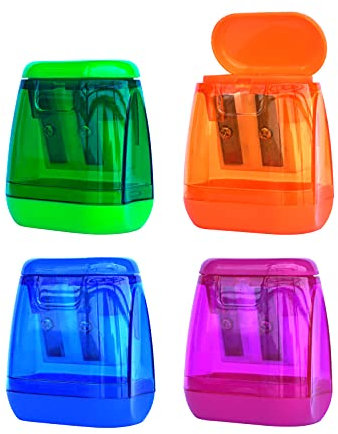 Bleistiftspitzer, 4 Stück Doppel-Löcher, Bleistiftspitzer manuell mit Deckel, Buntstift-Spitzer für Kinder, Studenten, Erwachsene, tragbar für Schule, Büro, Zuhause, Kunstzimmer und Outdoor