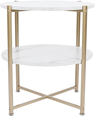 Ausla Möbel Beistelltisch, Marmor, Kleiner Couchtisch, Nachttisch Wohnzimmertisch Mit Ablage Auf 2 Ebenen, 54 X 48,5 cm