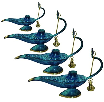 Universal Hub Aladin Lampe, traditionelles Dekor, Messing, Genie-Lampe, antikes Zubehör, magische Lampe, Set mit 4 Stück, indische Statue für Schreibtisch, Schlafzimmer, Heimdekorationen,