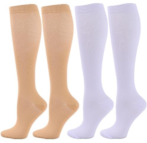 Zingso Compression Socks for Women Men, 2 Pairs 20-25mmHg Knee High Socks Compression Stockings for Sport, Athletic, Edema, Diabetic, Varicose Veins, Travel, Pregnancy, Nursing (XXL, Skin White)