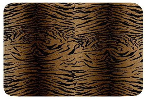 Schwarz und Braun Badematte 50x80cm Tiger Haut Muster Badteppiche Erwachsene Leopard Drucken rutschfest Badezimmerteppich Wild Tier Streifen Drucken Zottelig Badvorleger Safari Katze Gedruckt
