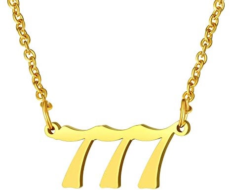FindChic goldene Engel Zahl 777 Halskette Damen Mädchen Nummer Anhänger Kette Engelszahlkette Freundschaftskette für Paar Ehepaar