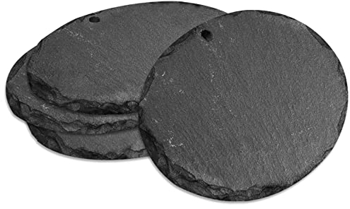 mtb more energy 4er Set Schiefer Schilder Täfelchen - 10x7 cm - Oval mit Loch - zum selbst Beschriften für Garten, Haushalt, Basteln, Geschenke