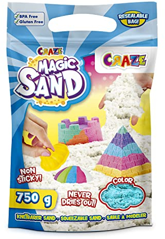 CRAZE MAGIC SAND Sable magique enfant TURQUOISE Sable coloré 750g Sable a modeler sans gluten Sable cinétique Activites manuelles pour enfants 33487
