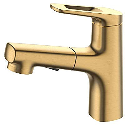 SXLSZ Wasserhahn Ausziehbar Armatur Bad mit Herausziehbarer Brause, Kupfer Dual-Mode Versenkbarer HEI?er und Kalter Einhebelmischer Mischbatterie Bad mit Brause Waschtischarmatur für Bad-Golden