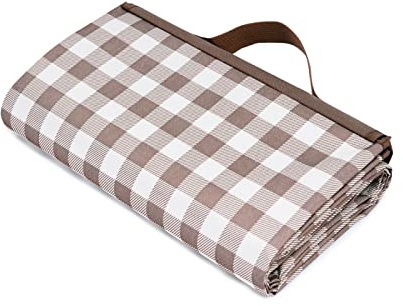 HNDXLHH Picknickdecke Wasserdicht Braunes Plaid Picnic Blanket Wasserdicht, Picknick-Matte mit Tragegriff, Faltbar Picknick Decke,Outdoor Stranddecke für Camping, Picknick, Reise