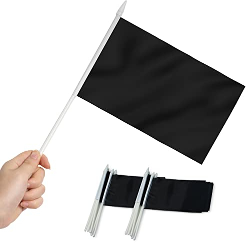 Anley Black Mini Flag 12 Pack - Banderas pequeñas en Miniatura de Mano en Blanco Negro sólido en Palo - Resistente a la decoloración- 5x8 Pulgadas con Poste sólido y Parte Superior de Lanza