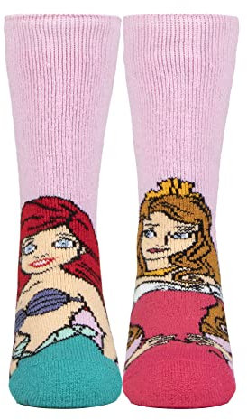 HEAT HOLDERS Lite - Novelty Disney Princess Socks for Girls | Cinderella Ariel Frozen Belle (12-3, Ariel & Princess)