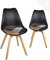 KAYELLES Lot de 2 chaises scandinaves, Coussin Simili Cuir Patchwork Multicolore rembourré, siège Plastique Souple, Pieds Bois de hêtre Clair Lao (Noir Patch Marron)