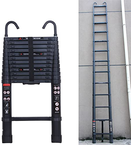 Teleskopleiter mit 2 Haken, 6,2m Aluminium Leiter, Ausziehbare Anlegeleiter Mehrzweckleiter, 150KG Tragkraft, EN131, Schwarz