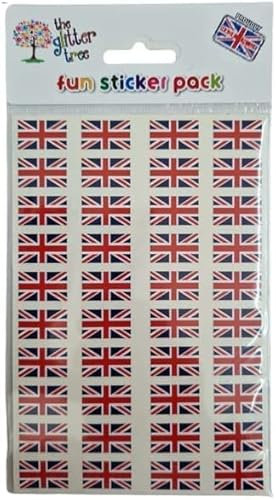 Fun Union Jack Flag Design Vinyl Stickers - Pack of 80 Individual Stickers - Size 20mm x 12mm - Gloss White Vinyl Material - Waterproof & Weather Resistant - Made in UK by The Glitter Tree Ltd