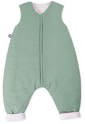 Julius Zöllner Schlafoverall Jumper gefüttert Musselin 2,5 TOG Gr. 80 | 100% Baumwollmusselin | Oeko-TEX Standard 100 | grün