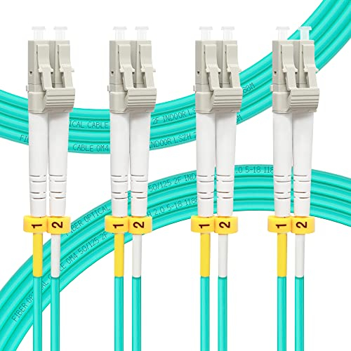 FLYPROFiber 3 M OM4 LC auf LC LWL Glasfaser Patchkabel | Längenoptionen: 0,2m-100m, 40GB/100GB Duplex, 50/125um Multimode Kabel LSZH 3 Meter, 4 Packs