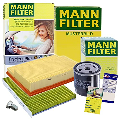 MANN-FILTER Inspektionspaket Filterset 1x Ölfilter, 1x Luftfilter, 1x Innenraumfilter (Aktivkohlefilter), 1x Ölablassschraube mit Dichtring, 1x Ölwechselanhänger Kompatibel mit BMW 3er (E46), X3 (E83)